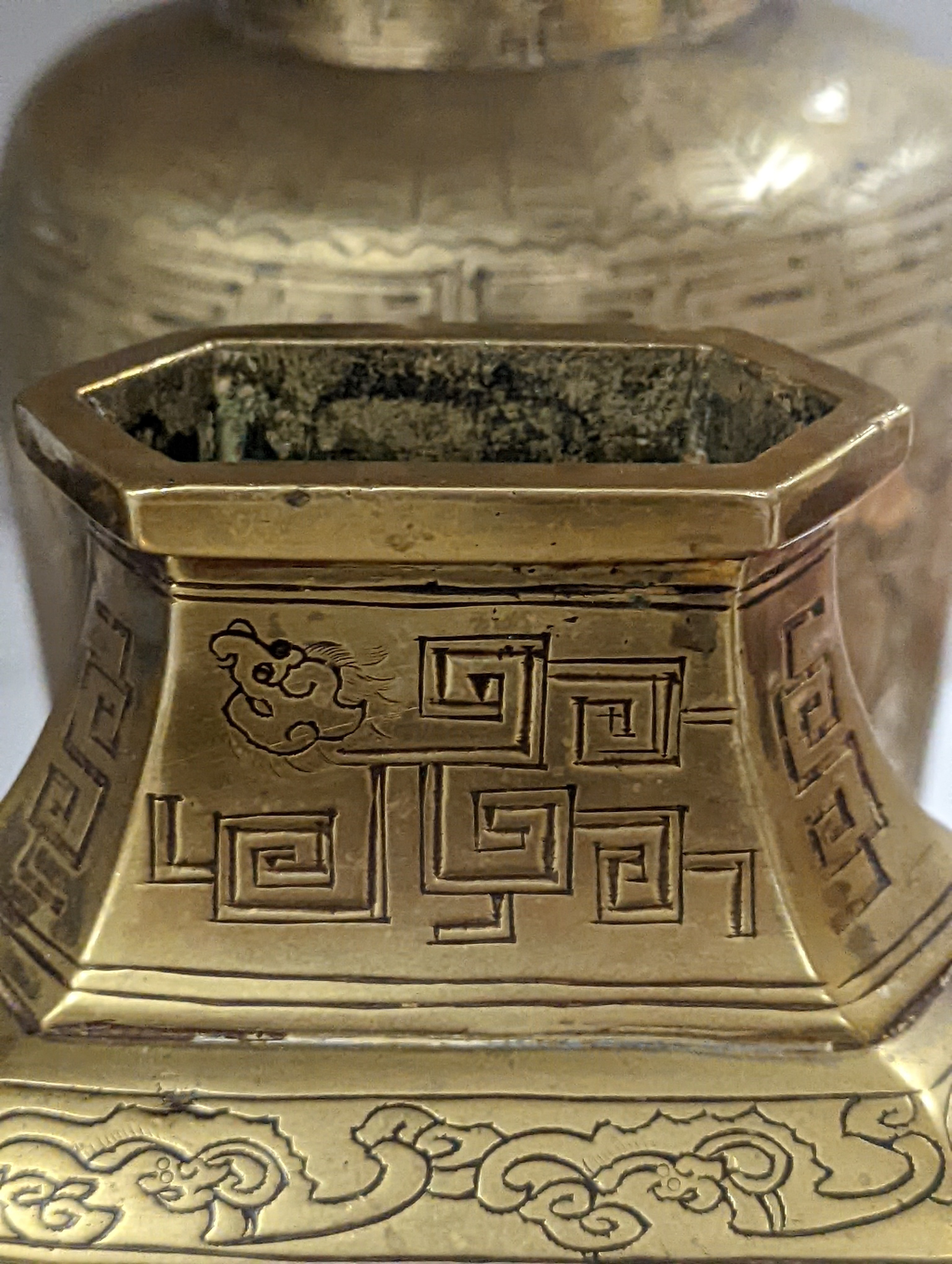 Two early 20th century Chinese bronze vases and a similar tray, 35cm diam.